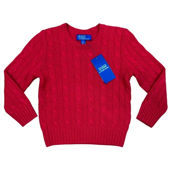 Polo Ralph Lauren Iconic Cable-Knit 100% Cashmere Sweater Red Toddler Size 2/3 - Picture 1 of 11